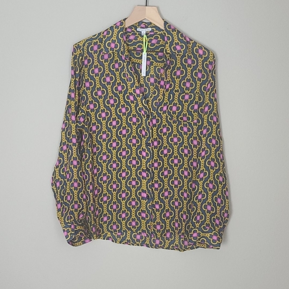 Larsen Gray Flowy Longsleeve Blouse NWT